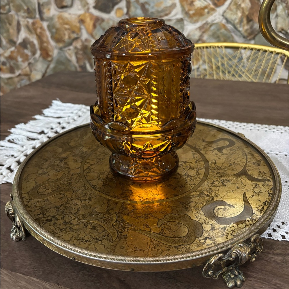 Vintage Amber Stars and Bars Fairy Lamp